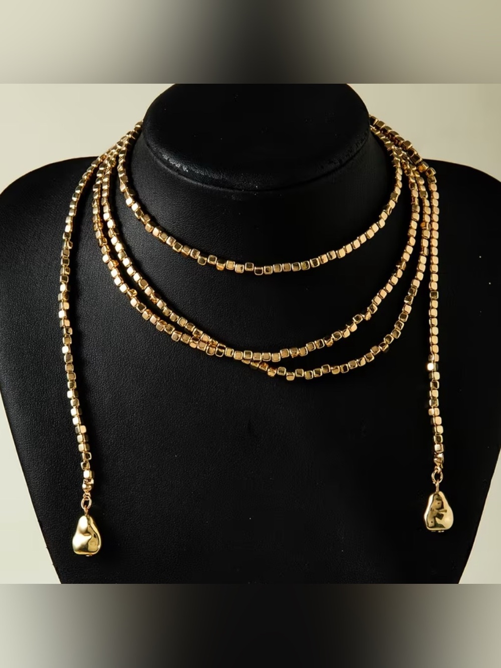 Layered Gold Lariat Choker Necklace - Picture 4 of 4